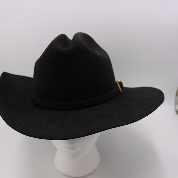 Vintage Black Cowboy Western Hat US 6 7/8 Felted Wool Rockabilly Statement - Picture 1 of 16